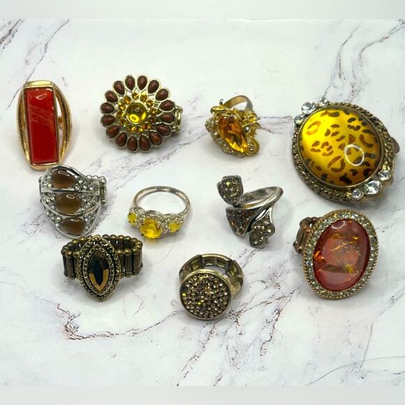 Fall/Autumn orange, brown, yellow ring lot of 10 - Picture 1 of 12